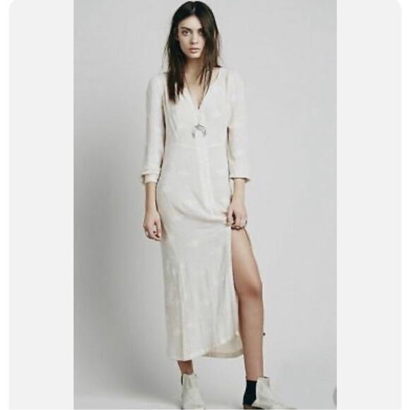NEW Free People Lily of the Valley Crinkly Sheer V Neck Maxi Dress Size Small - Picture 1 of 11